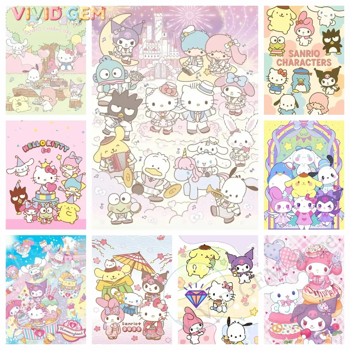 Photo Mosaic Print - Pintura em Diamante Coleção Família Sanrio,